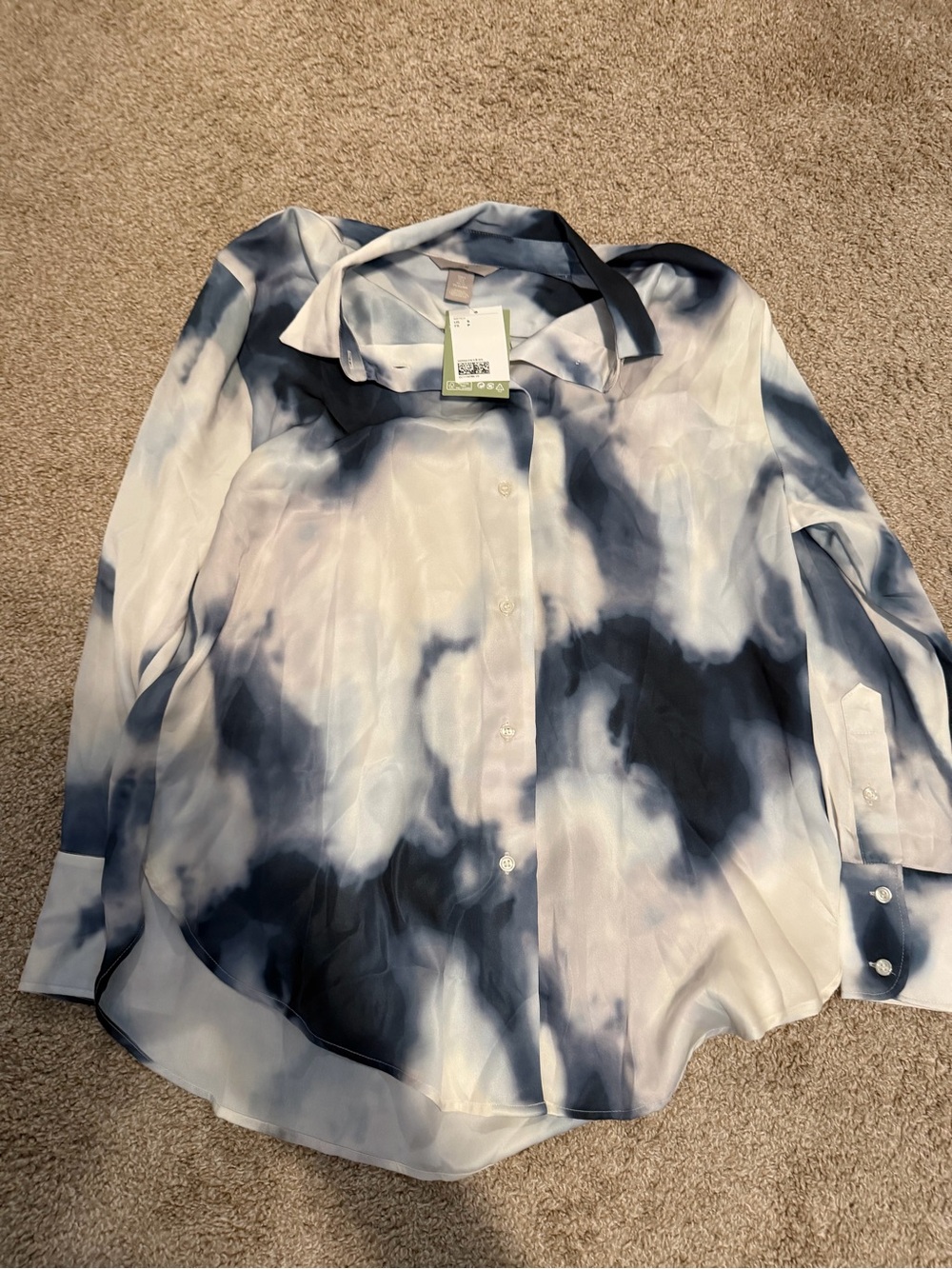 H&M Women's Navy & White Tie-Dye Button Down Shirt